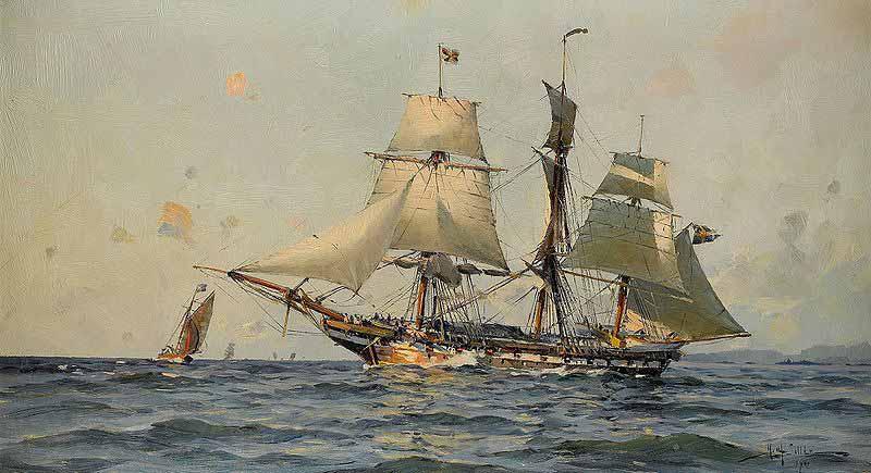 Herman af Sillen Svenskt orlogsfartyg Spain oil painting art